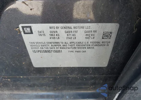 2016 Chevrolet Cruze Limited 1Lt Auto из США, поврежденный, VIN 1G1PE5SB0G7139261